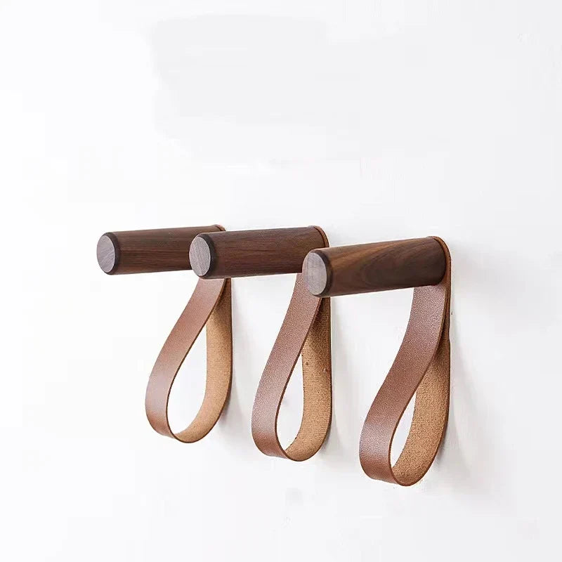 Faux leather loop wall hook minimalist home organization elegant space-saving wooden mount design