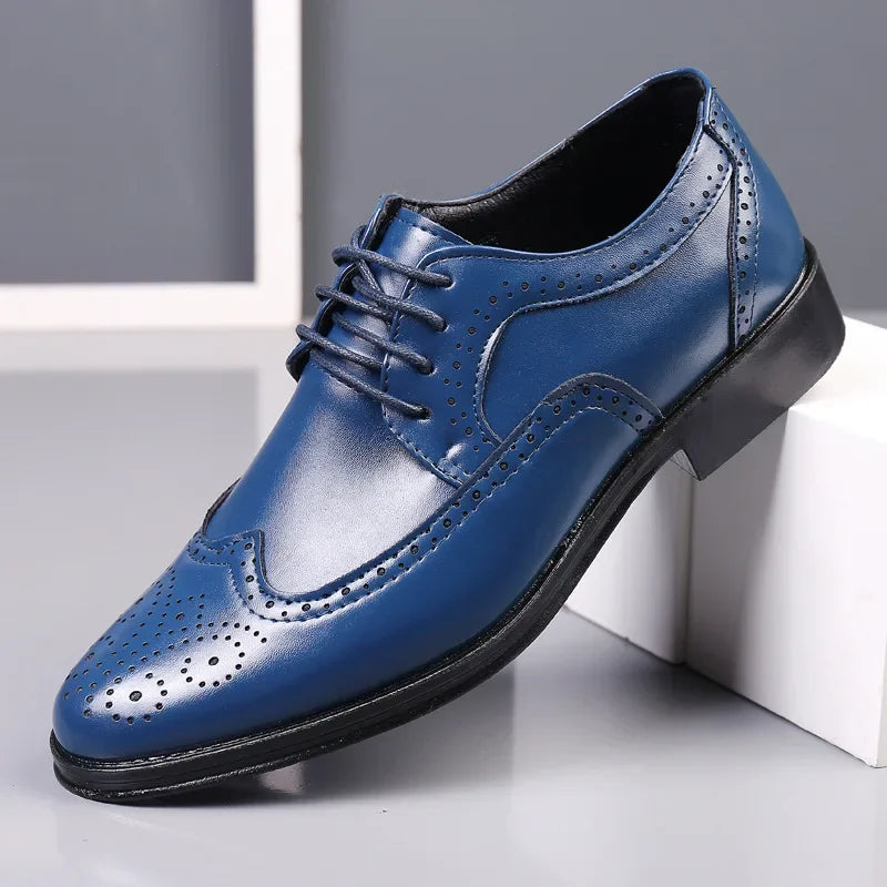 Men's brown genuine leather oxford shoes with brogue perforations and ultra-cushioned insole
