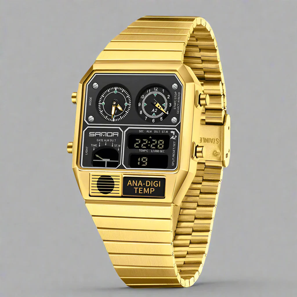 Ferrox stainless steel smart watch with glow display and real-time temperature tracking