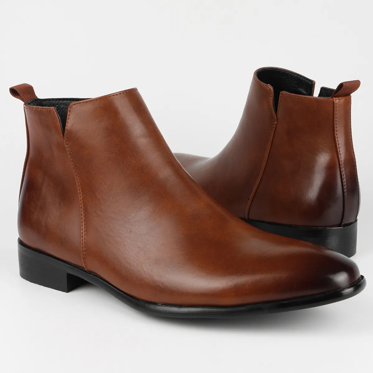 Classic men's brown leather Chelsea boots handmade slip-on design with elastic side panels