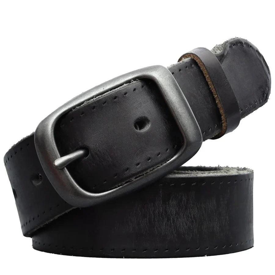 Men's genuine cowhide leather belt, classic brown luxury accessory aging beautifully with wear