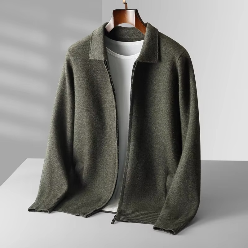 Men's charcoal wool cardigan sweater classic knit tailored lapel timeless refined style