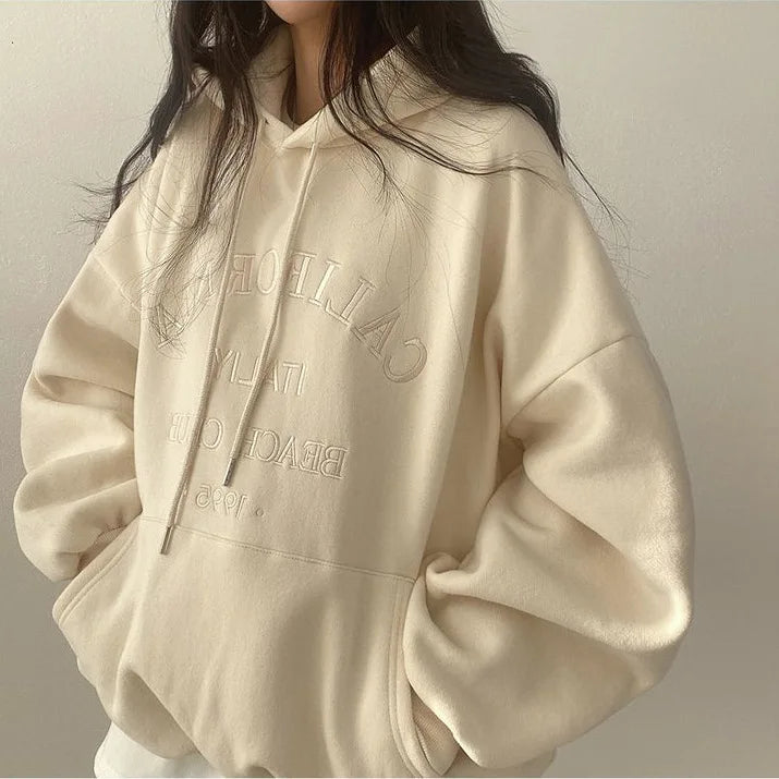 Women's oversized hoodie cozy loose fit dropped shoulders hygge-inspired relaxed casual silhouette