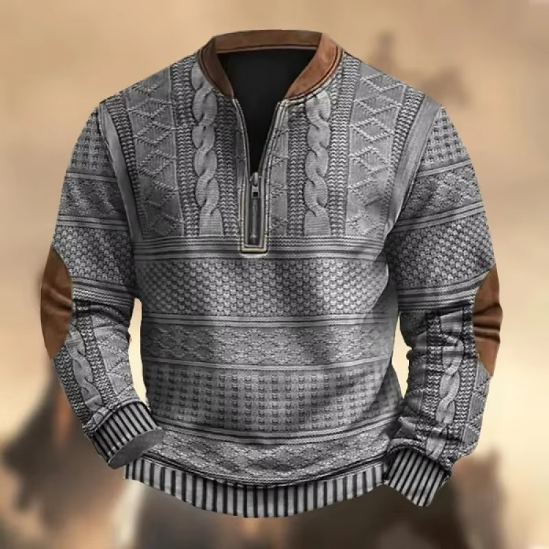Men's lightweight zip-up hoodie with 3D cable knit print pattern, breathable casual summer style