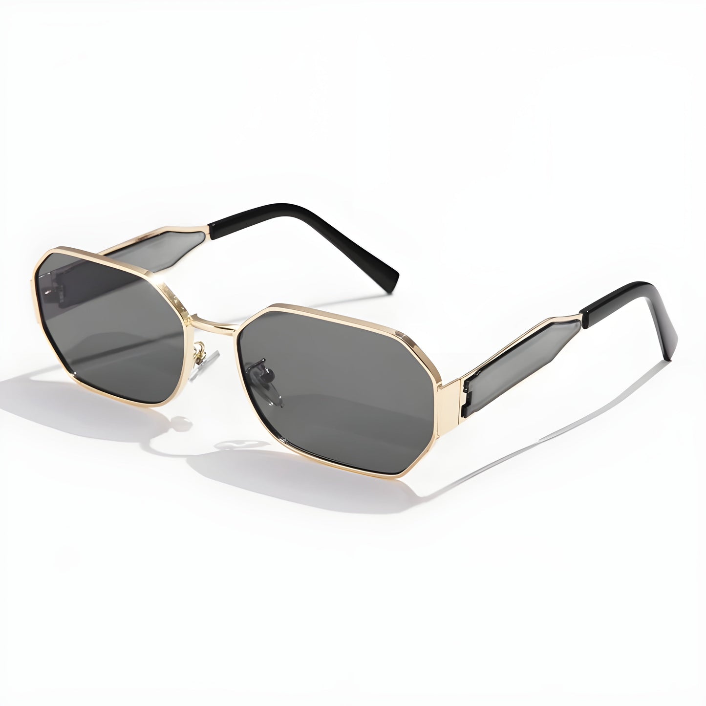 Geometric octagon aviator sunglasses gold trim gradient UV lenses unisex bold modern style