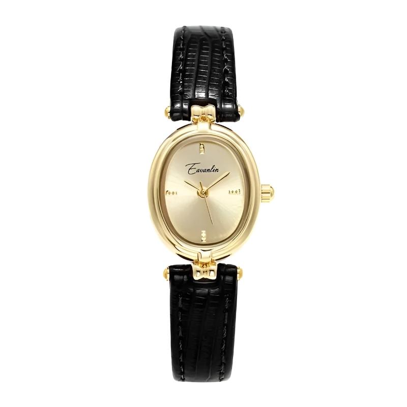 Amelia oval women's watch with textured faux leather adjustable strap in everyday sophisticated style