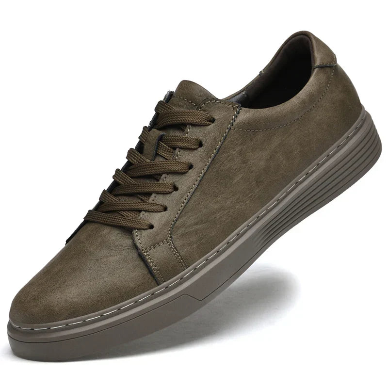 Mason neutral gray genuine leather minimalist sneaker by Urbann-Vibe with refined stitching unisex