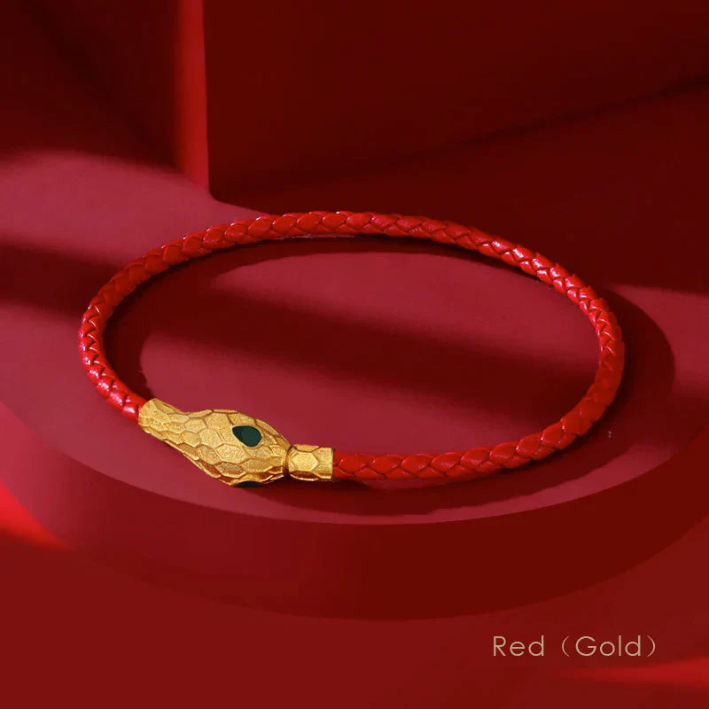 Bold handwoven leather bracelet with gold serpent clasp, braided unisex design by Urbann-Vibe