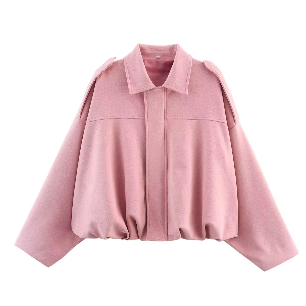 Women's vintage oversized bomber jacket in washed suede finish, relaxed silhouette classic style