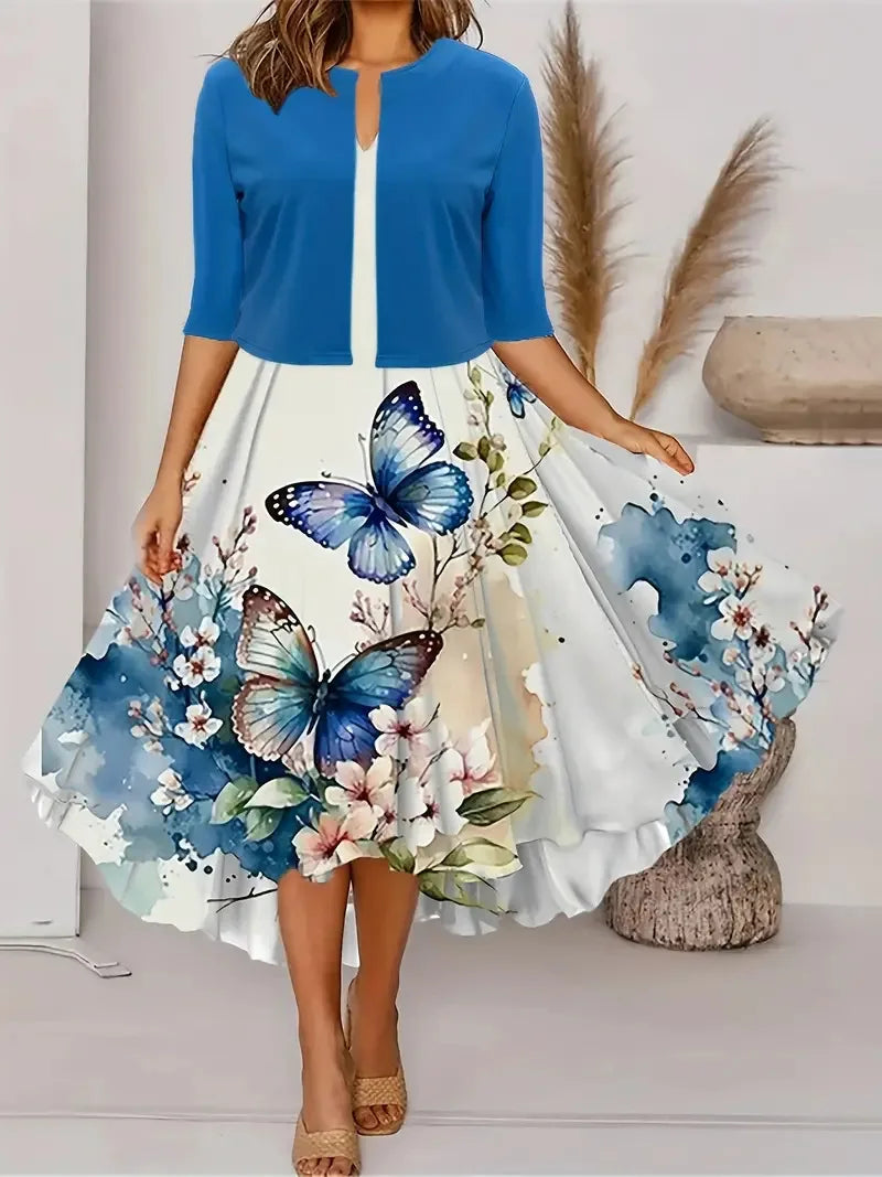 Women's elegant two-piece midi dress blazer set in versatile style with coordinated summer design