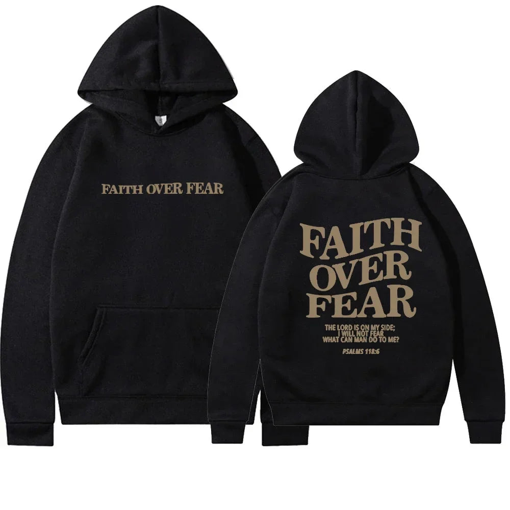 Women's oversized hoodie Faith Over Fear Bible verse print cozy relaxed fit sweatshirt