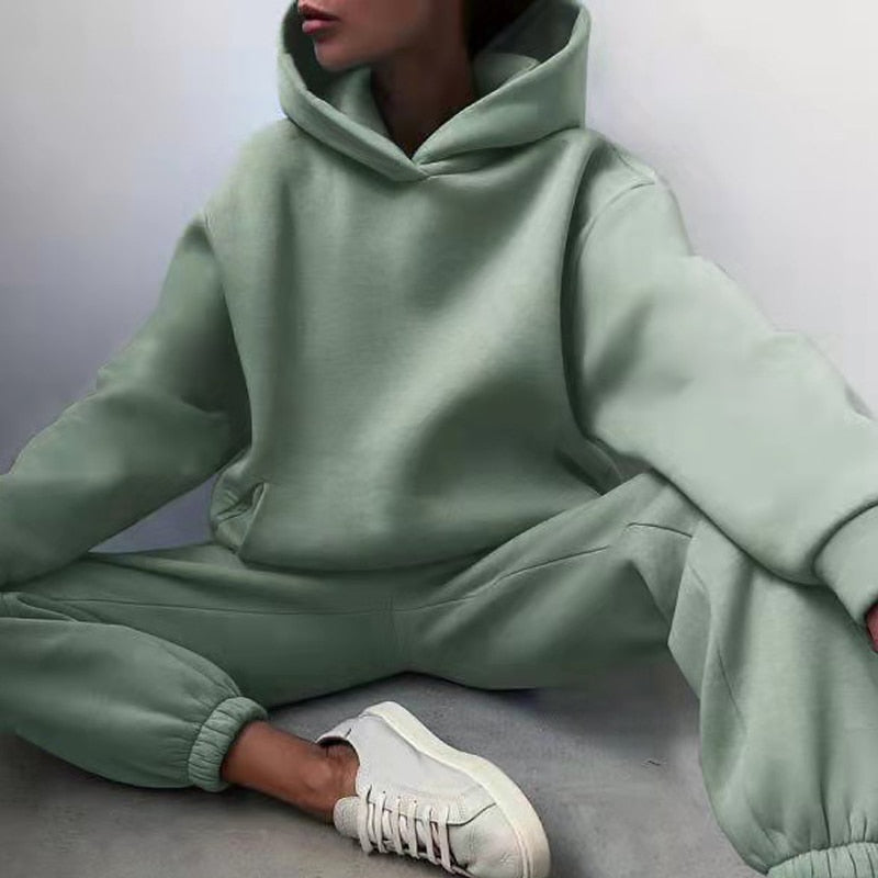 Women's oversized hoodie and jogger pants set soft cotton blend relaxed fit cozy two-piece lounge