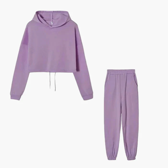 Women's two-piece lounge set cropped hoodie and joggers cozy streetwear coordinated casual comfort