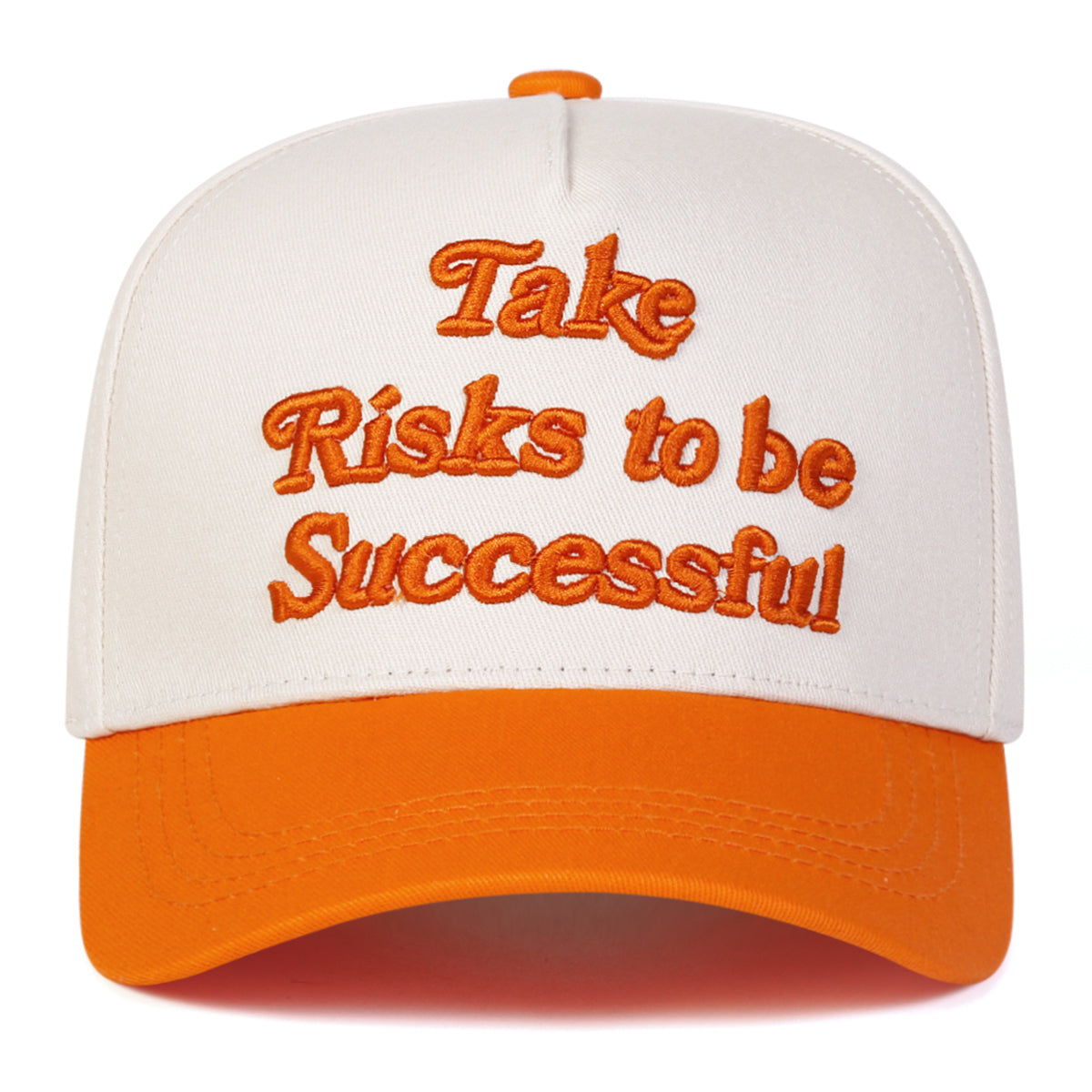 Risk Taker structured snapback hat bold streetwear high-contrast embroidery color-blocked brim adjustable fit