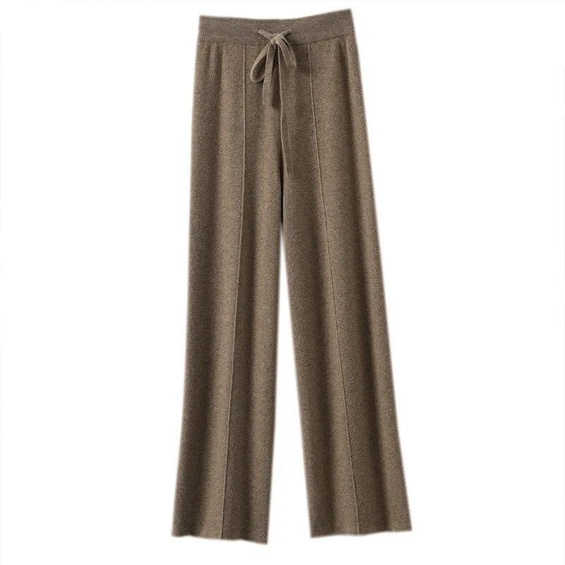 Women's wide-leg wool blend sweatpants cozy knit loungewear with relaxed silhouette for ultimate comfort