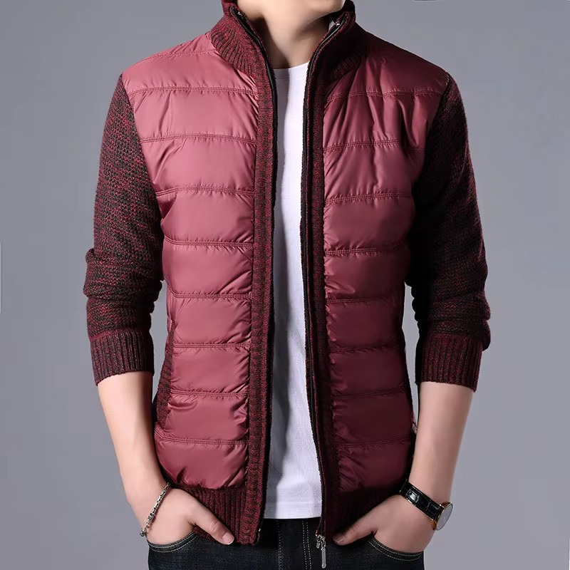 Men's thick knit patchwork cardigan coat midweight outerwear cozy warm modern style