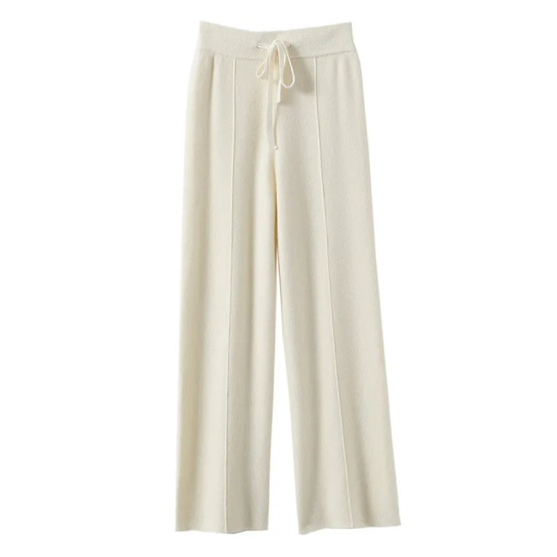 Women's wide-leg wool blend sweatpants cozy loungewear premium knit soft warm casual fit