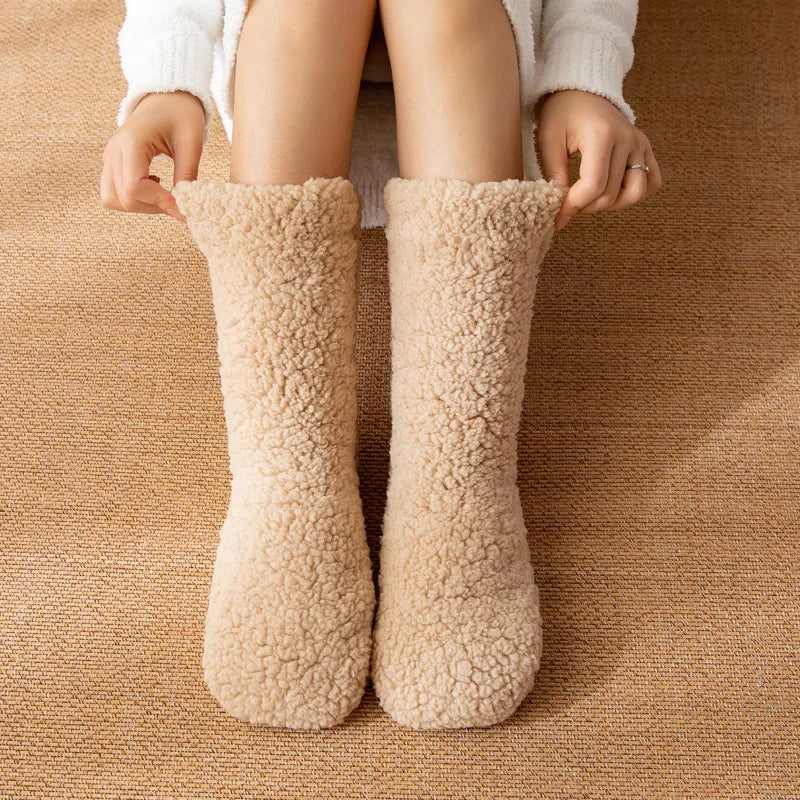Coraline ultra plush fleece lined mid-calf socks with non-slip bottoms for cozy winter lounging