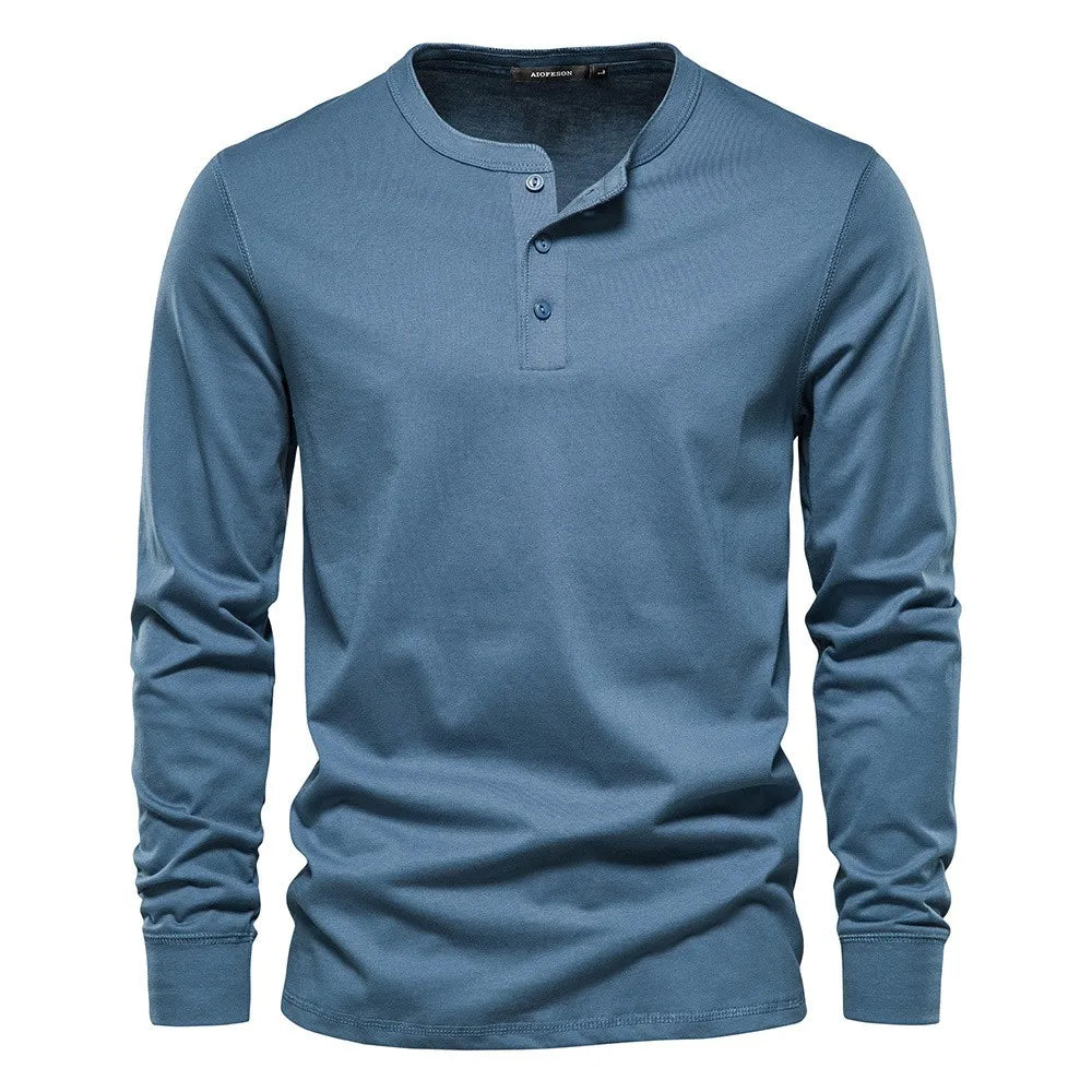 Christopher men's long-sleeve henley shirt relaxed fit breathable fabric classic button-up neckline