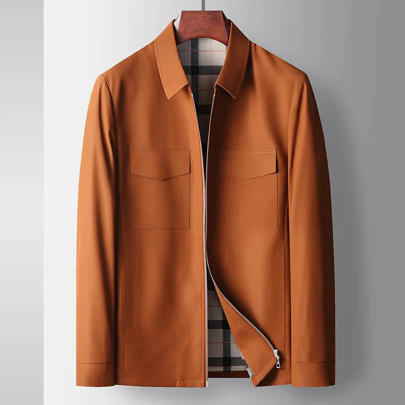 Men's regular fit collared zip-front jacket casual versatile outerwear with classic collar design