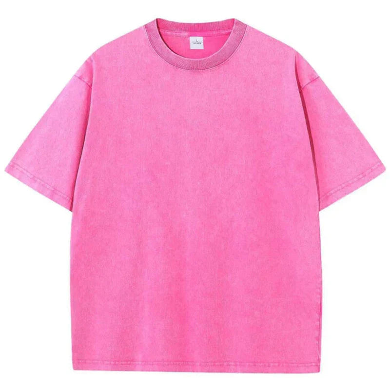 Men's retro heavyweight cotton boxy oversized T-shirt in garment-dyed washed finish for daily wear