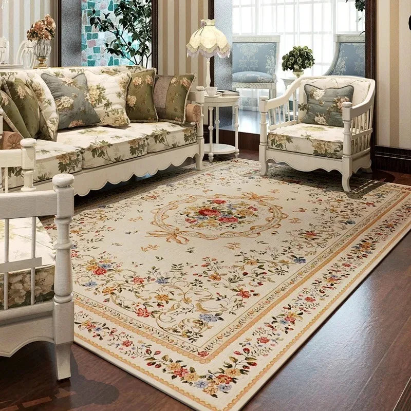 Retro floral area rug soft washable large floor mat vintage bloom pattern kids-friendly