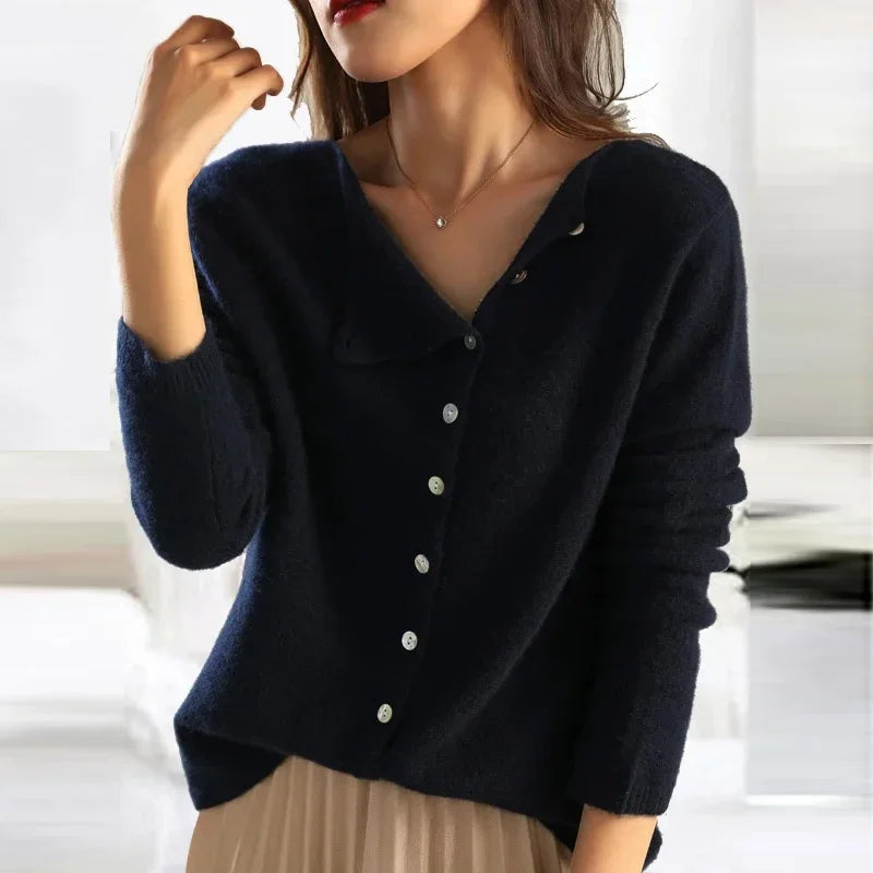 Women's cozy winter knit sweater in warm tones, elegant slim fit with premium breathable fabric