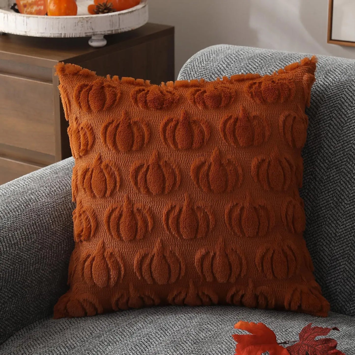 Pumpkin Patch fleece pillow covers 45x45cm soft touch zipper closure Thanksgiving autumn decor