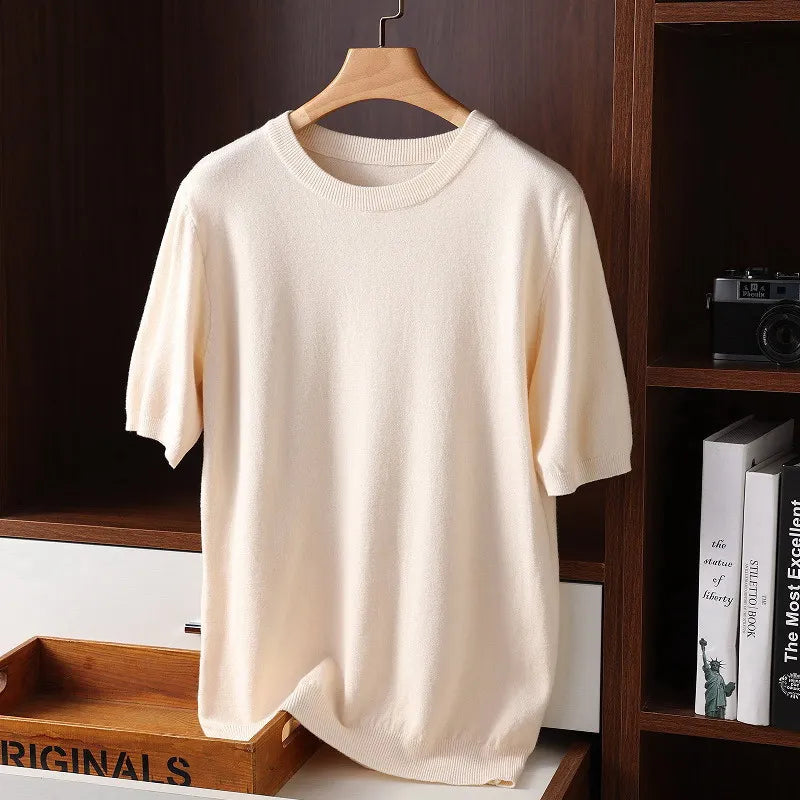 Men's luxury cashmere knitted shirt tailored fit ultra-soft breathable knit top versatile all-season wear