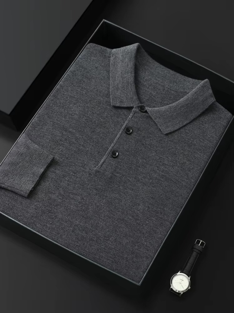 Men's merino wool polo collar sweater lightweight slim fit ultra-soft cashmere blend everyday warmth