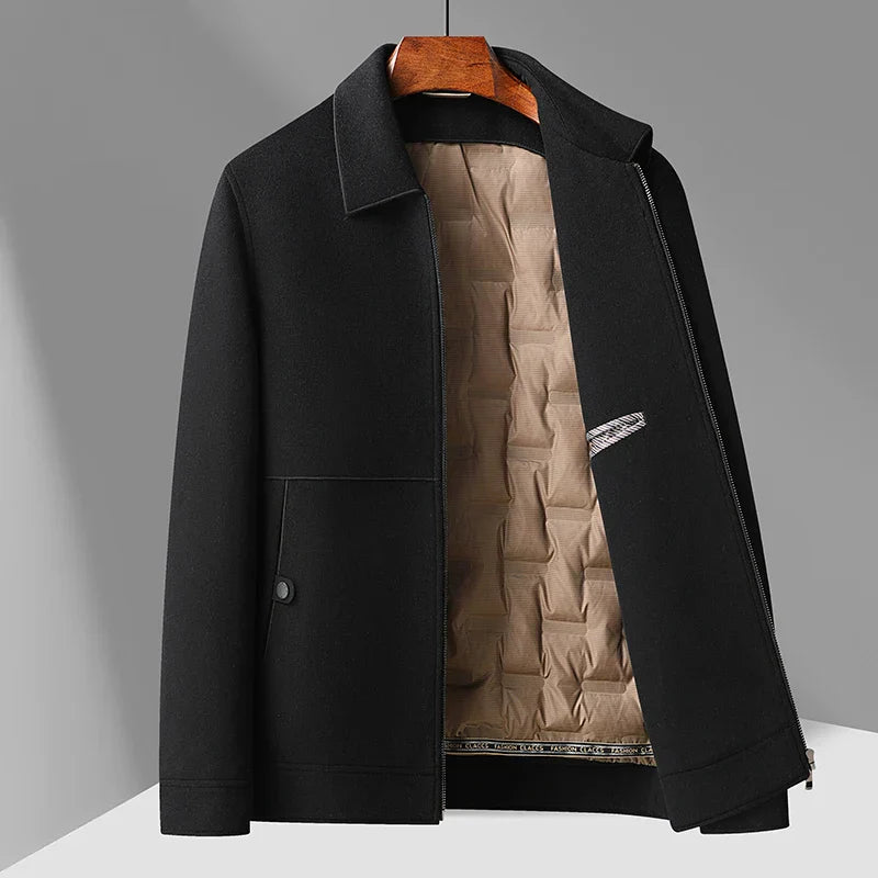 Men's heritage brushed wool jacket in classic style with removable down liner for versatile layering