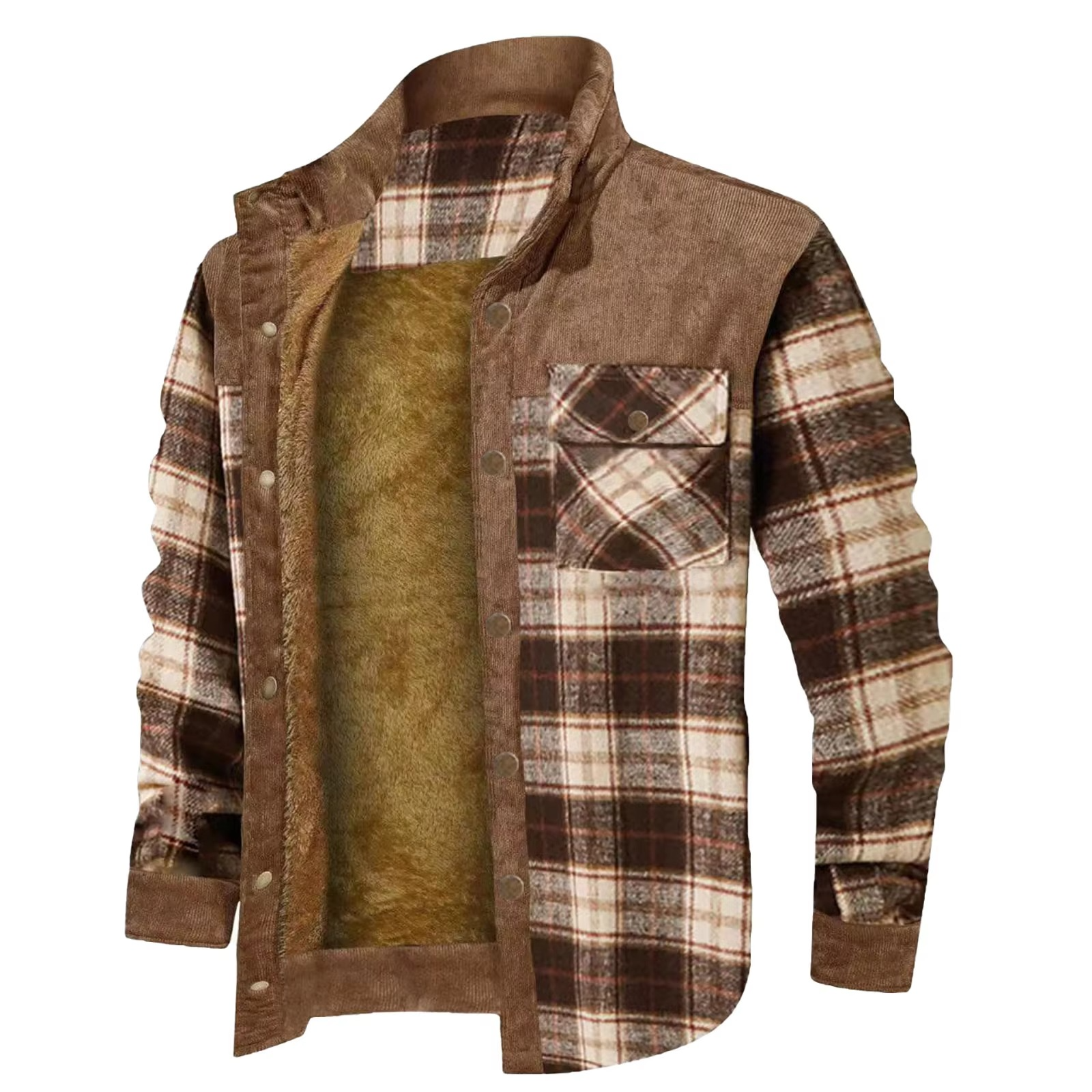 Men's wool-lined flannel plaid hooded shirt jacket, rugged outerwear with heritage plaid pattern