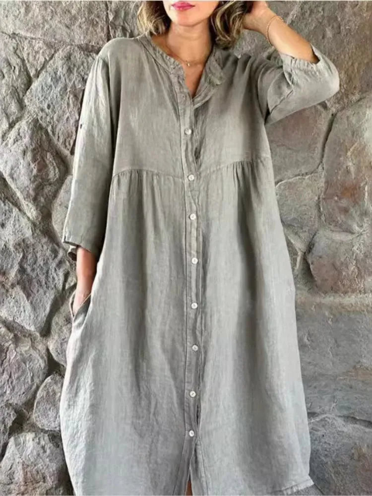 Alba | Women's Shirt Dress Long Sleeve Button Down Midi