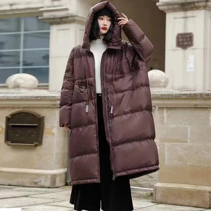 Women's longline jacket warm-lined elongated silhouette timeless design for cold days