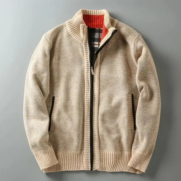 Millstone rustic textured knit sweater in earthy tones, fleece-lined for cold weather everyday wear