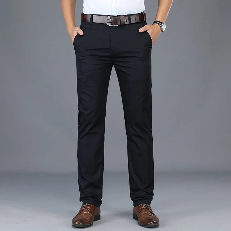 Urbann-Vibe Owen beige tailored chinos with 4-way dynamic stretch for office professionals