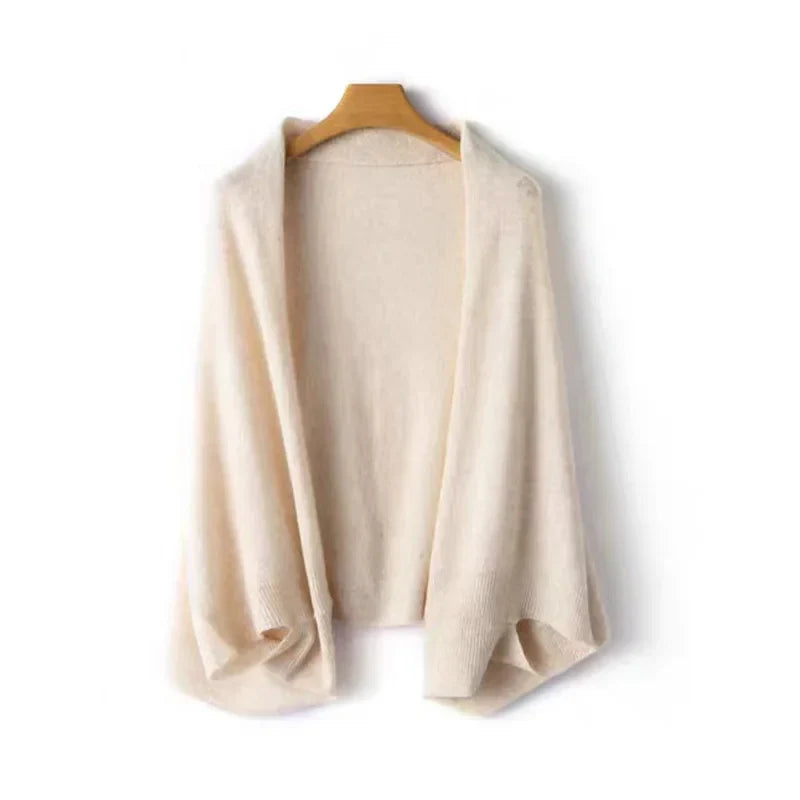 Women's ivory cashmere 2-in-1 shawl cape scarf with luxurious draped silhouette and breathable wrap design