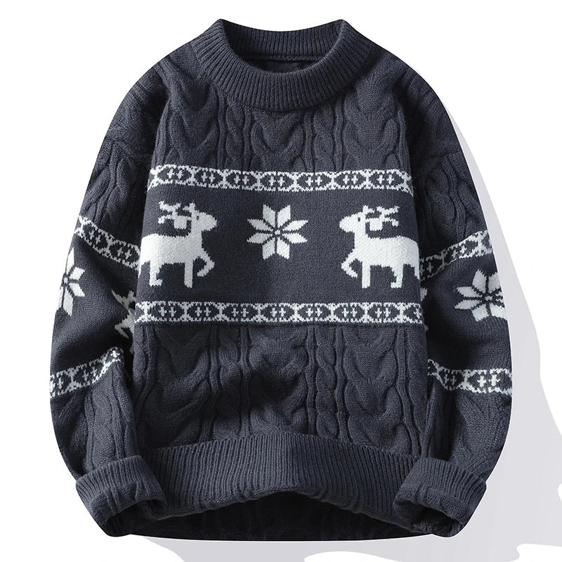 Women's red cozy Christmas sweater relaxed fit with festive reindeer print for holiday warmth