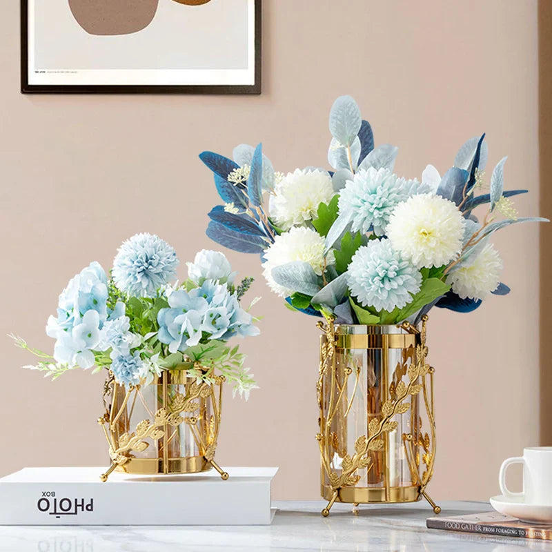 Nyx golden glass vase gold-plated frame modern centerpiece clear glass bold statement decor