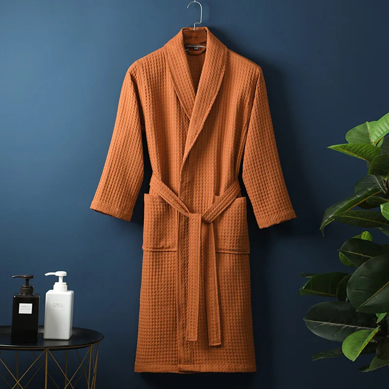 Women's spring waffle lounge robe elegant wrap silhouette lightweight relaxed at-home comfort
