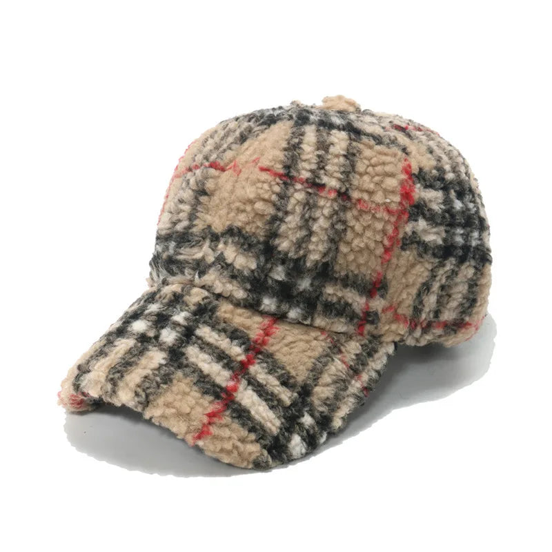 Rugged plaid sherpa winter cap with lumberjack pattern and adjustable fit for outdoor warmth
