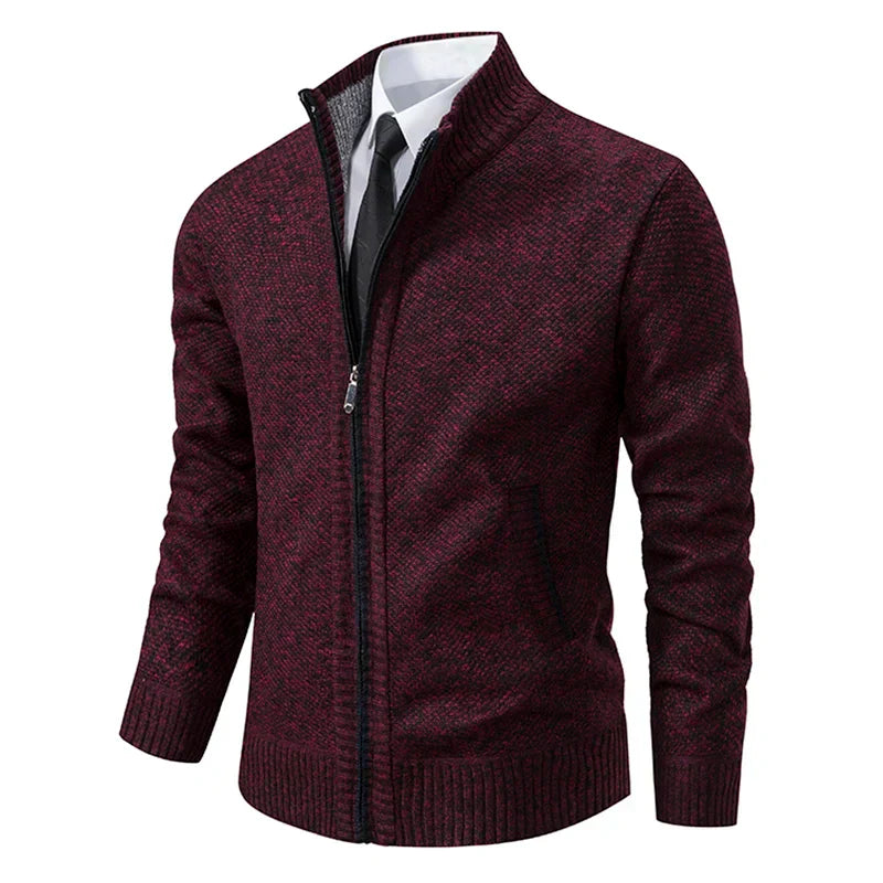 Men's slim fit fleece vest with stand collar and full zip, warm cold weather layering essential