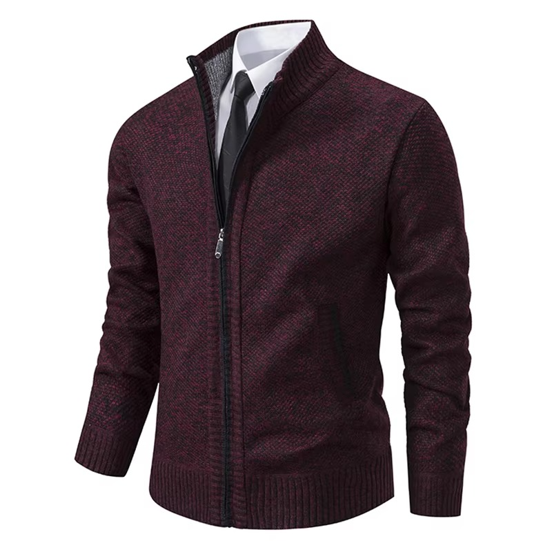 Men's fleece lined stand collar zip cardigan warm winter jacket cozy versatile fall layering