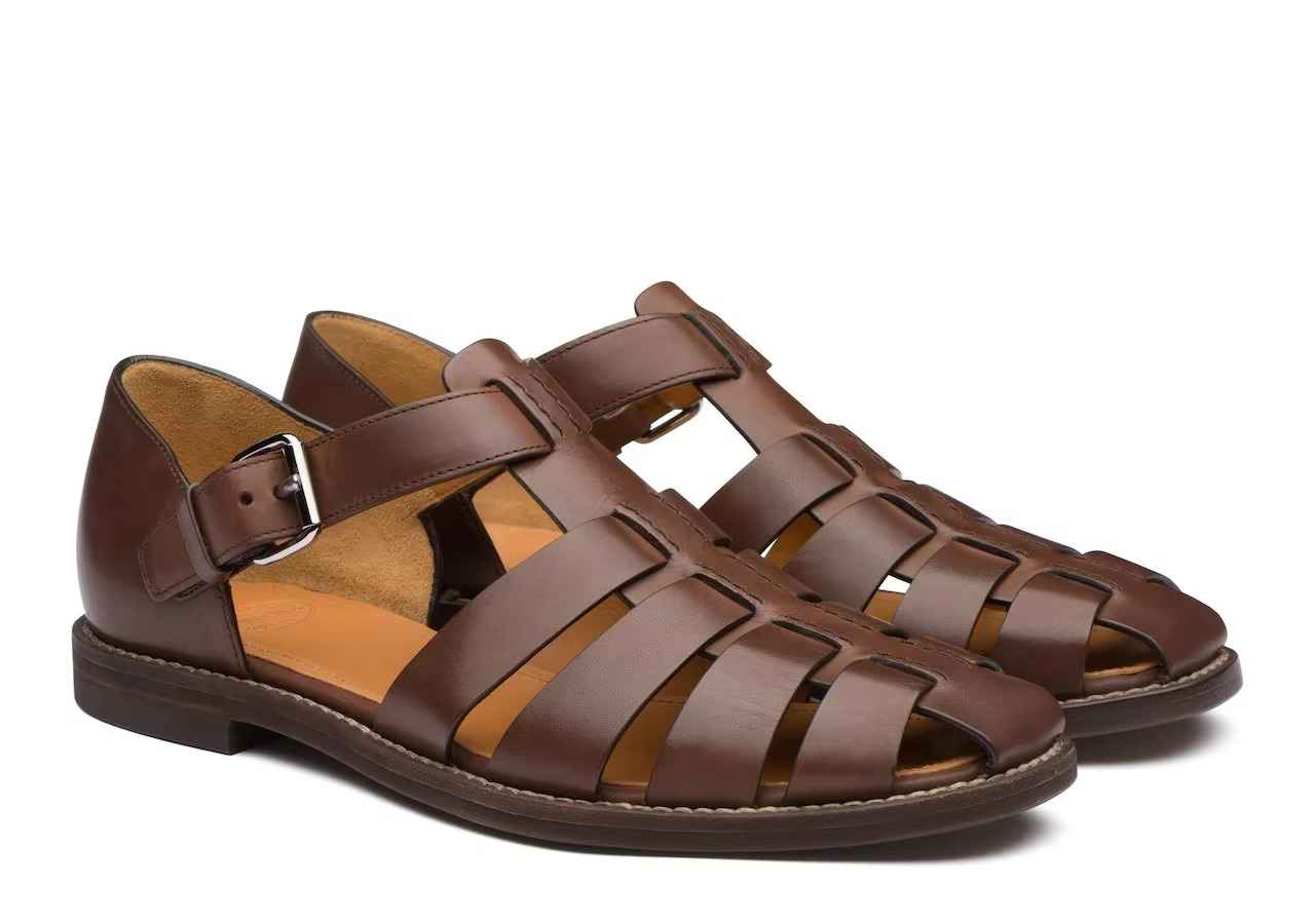 Men's brown leather dress sandals woven strap formal summer open-toe breathable lightweight outdoor wear