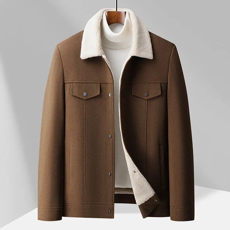 Men's Nordic sherpa jacket wool-blend insulated lining classic lapel collar tailored modern fit