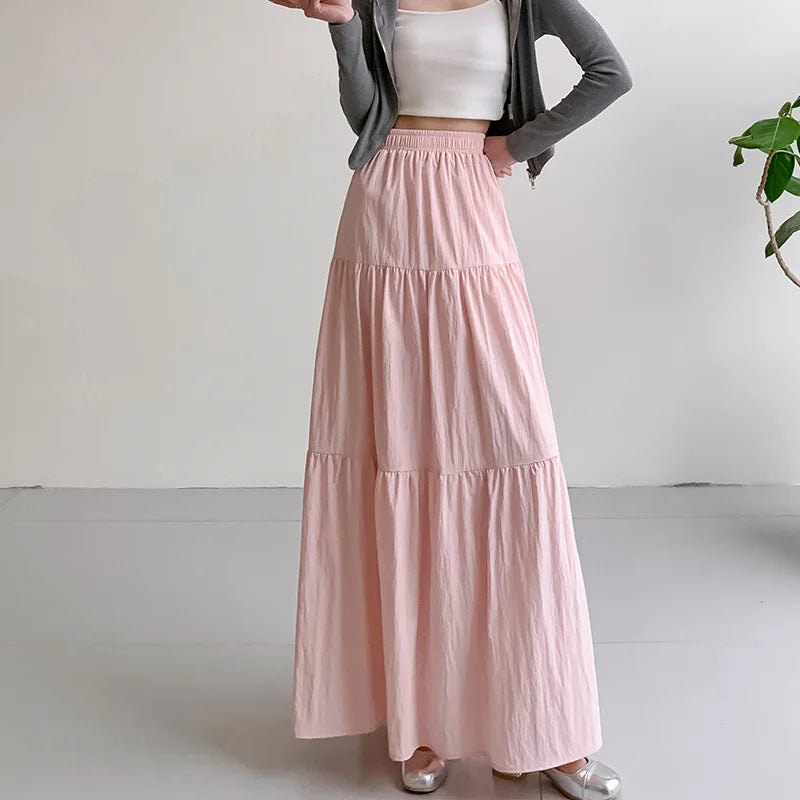 Women's layered maxi skirt elastic waist lightweight viscose breathable flattering everyday fit