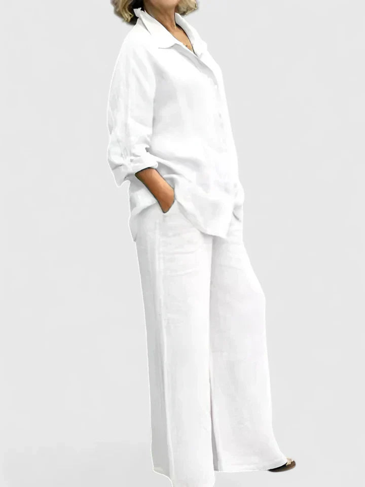 Roslyn | Women's Button-Down Shirt Set Wide Leg Pants Two-Piece