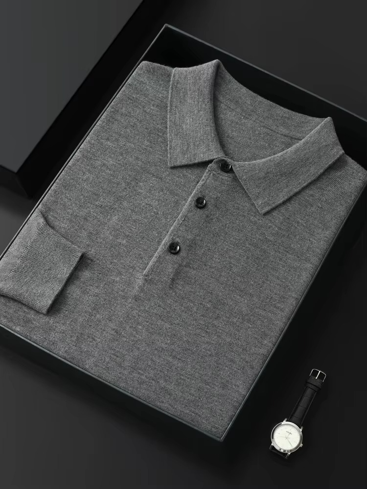 Men's merino wool polo collar sweater lightweight slim-fit ultra-soft cashmere blend everyday warmth