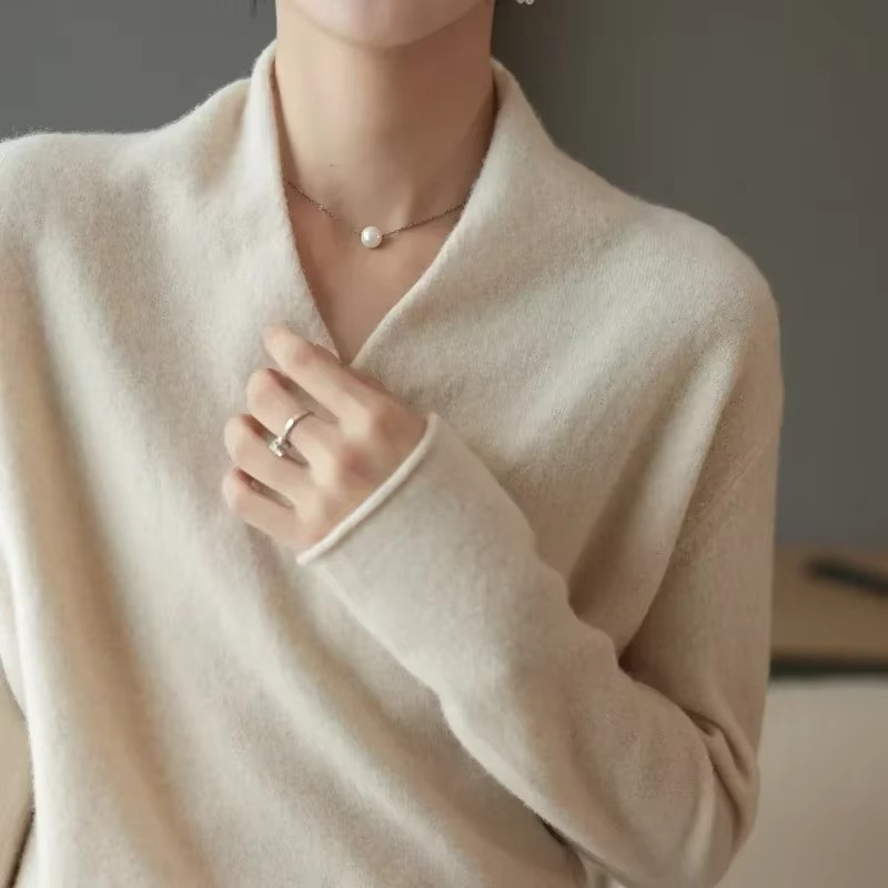 Women's wool knit V-neck pullover sweater soft cashmere-touch blend timeless everyday style