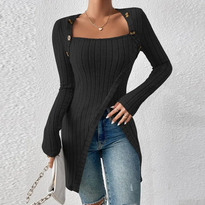 Women's casual long sleeve top in soft breathable fabric, relaxed everyday style with timeless appeal